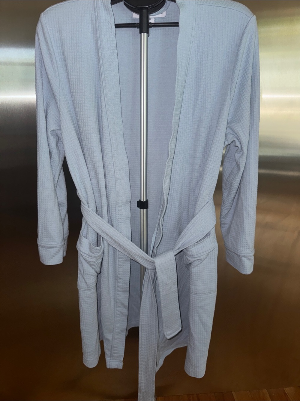 Amazon Essentials Light Blue Waffle-Knit Robe-Style Trench Coat
